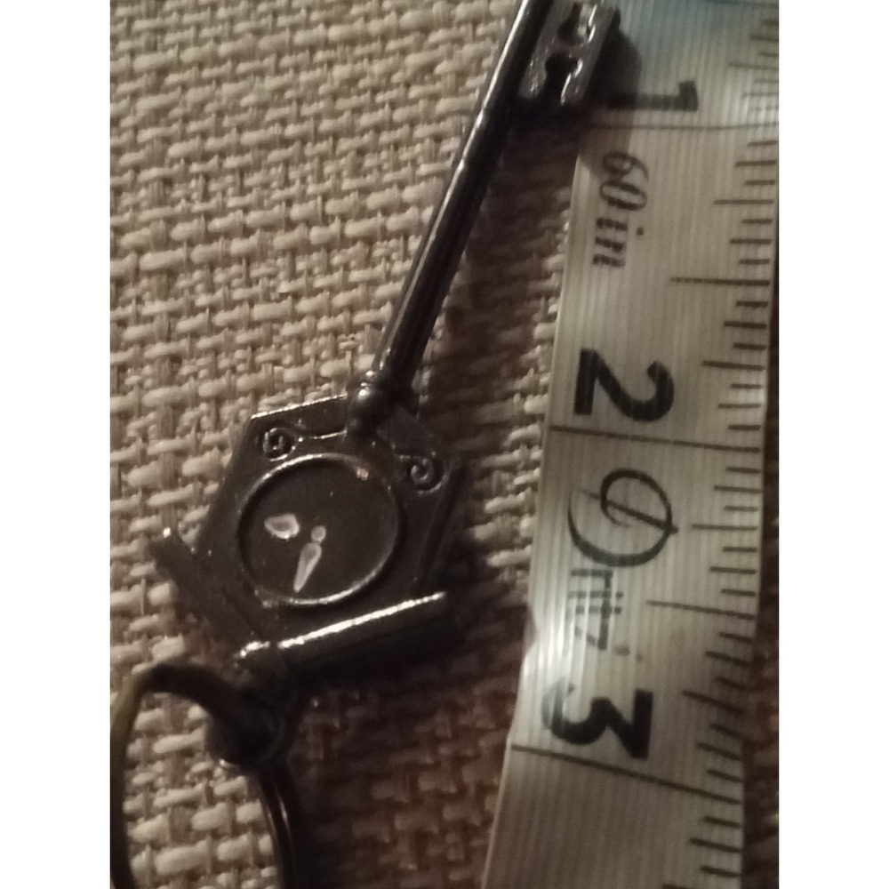 Vintage Style Skeleton Key Charm Keychain Small Clock Face Design Antique Metal